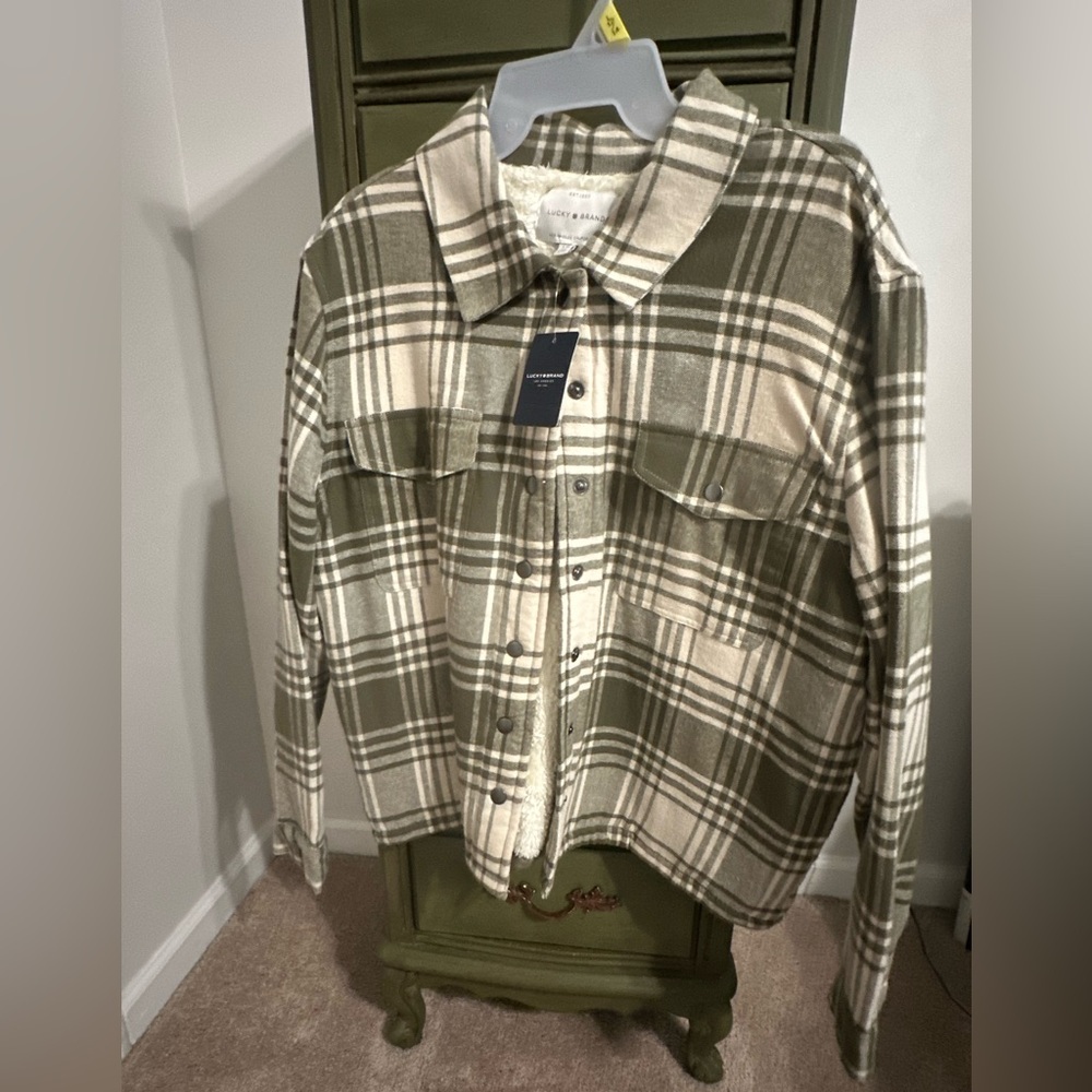 Lucky Brand Olive and Cream Plaid Shirt Jacket NWT